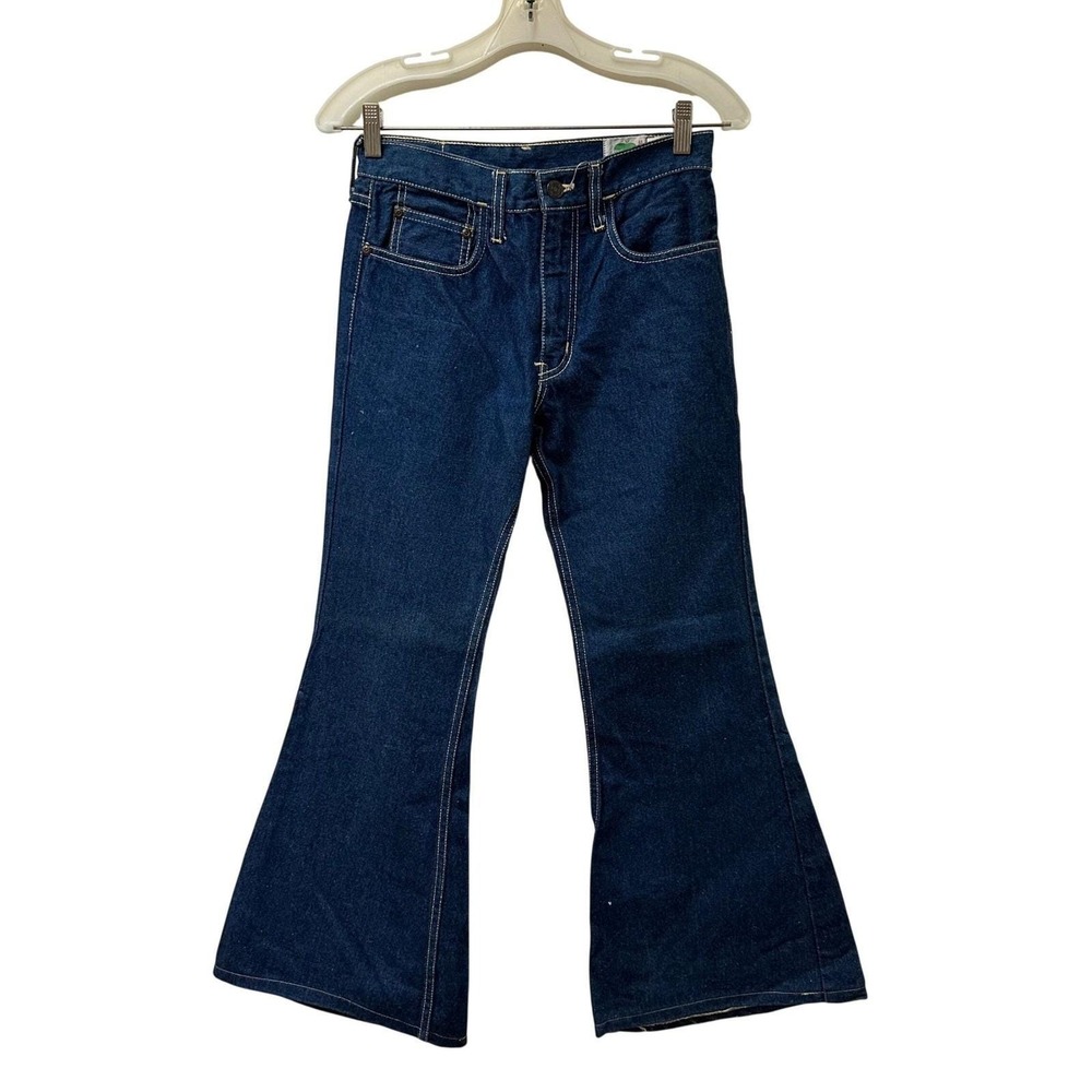 Vintage Texwood Bell Bottom Flare Jeans Dark Wash High Rise Blue Denim 70s Style